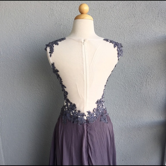 Lavender Grayish Lace Maxi Illusion Dress Size 4 - Picture 6 of 8